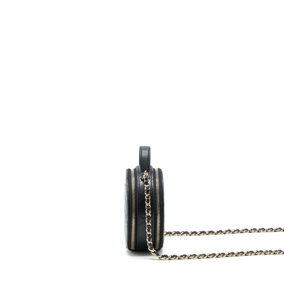 Chanel 22C Top Handle Round Vanity Black With Chain Caviar L