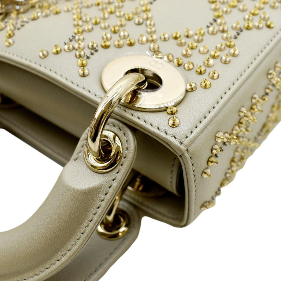 Christian Dior Mini Lady Dior Lambskin Leather Shoulder Bag Platinum Metallic