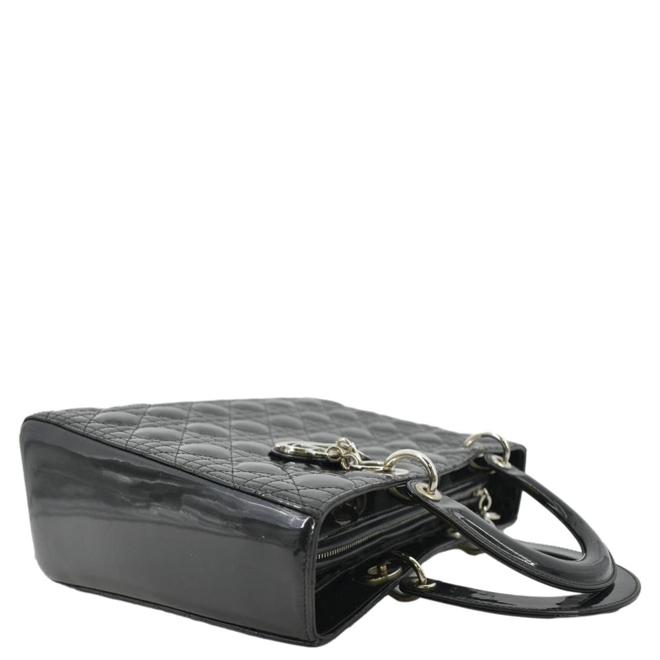 Christian Dior Lady Dior Large Quilted Patent Leather Shoulder Bag Black