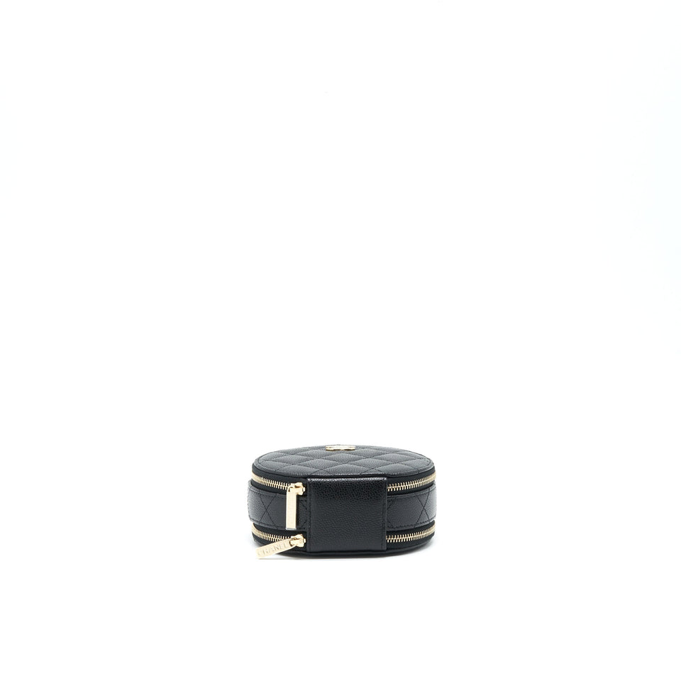 Chanel 22C Top Handle Round Vanity Black With Chain Caviar L