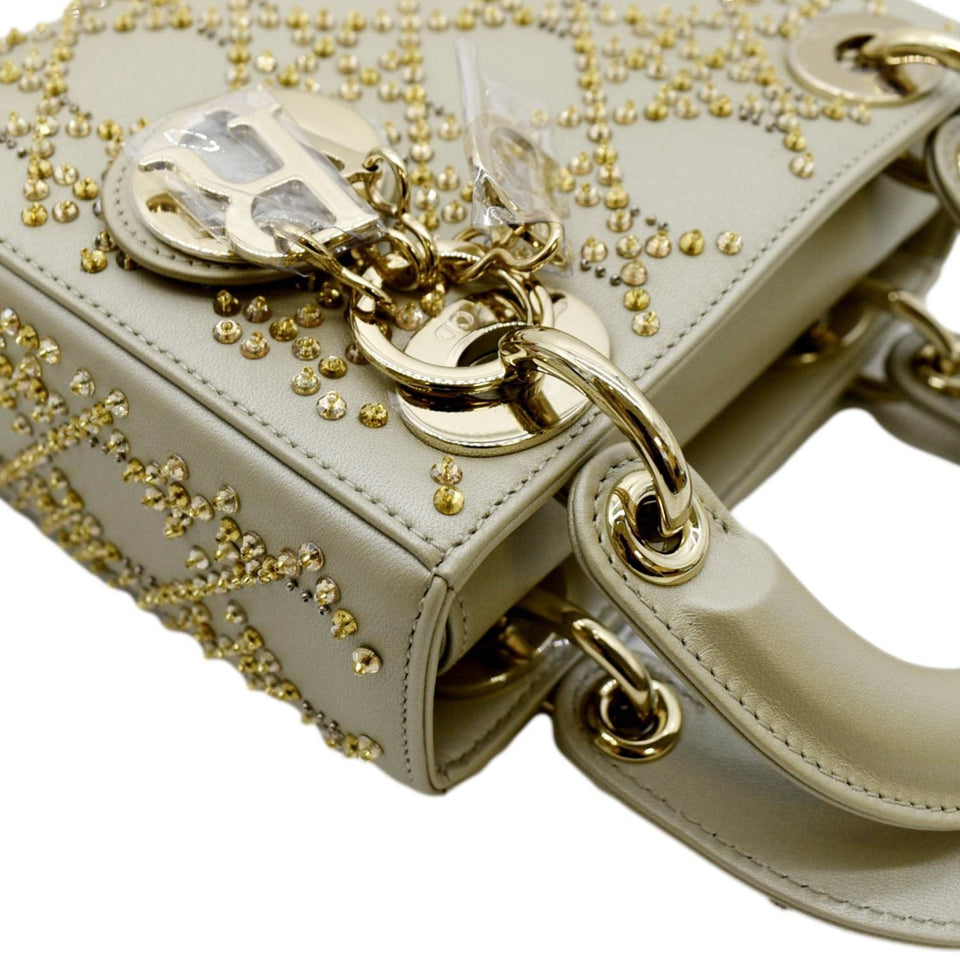 Christian Dior Mini Lady Dior Lambskin Leather Shoulder Bag Platinum Metallic