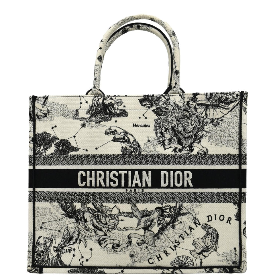 Christian Dior Book Zodiac Embroidery Canvas Tote Bag Latte