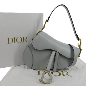 Christian Dior Saddle Smooth Calfskin Leather Satchel Shoulder Bag Placid Blue