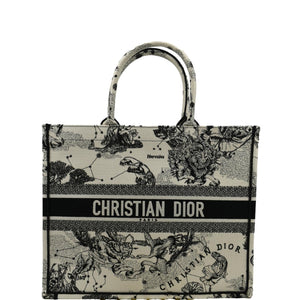 Christian Dior Book Zodiac Embroidery Canvas Tote Bag Latte