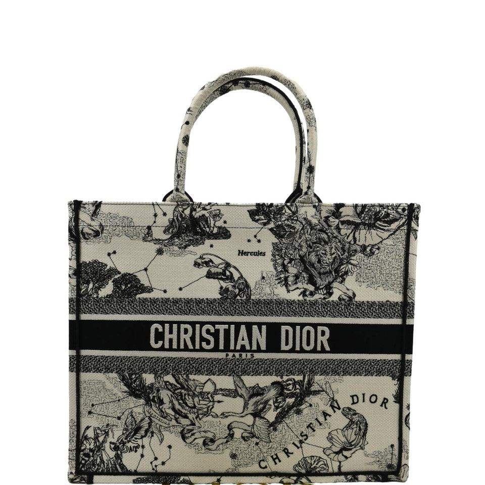 Christian Dior Book Zodiac Embroidery Canvas Tote Bag Latte