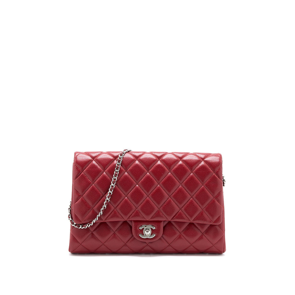 Chanel Classic Timeless Flap Clutch with Chain Caviar Red