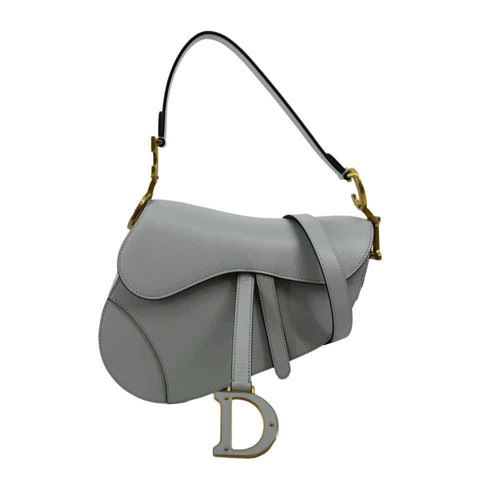 Christian Dior Saddle Smooth Calfskin Leather Satchel Shoulder Bag Placid Blue