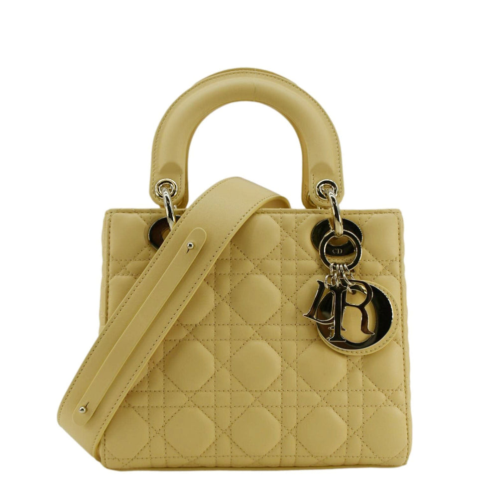 Christian Dior MY ABCDior Small Cannage Lambskin Leather Shoulder Bag Light Yellow