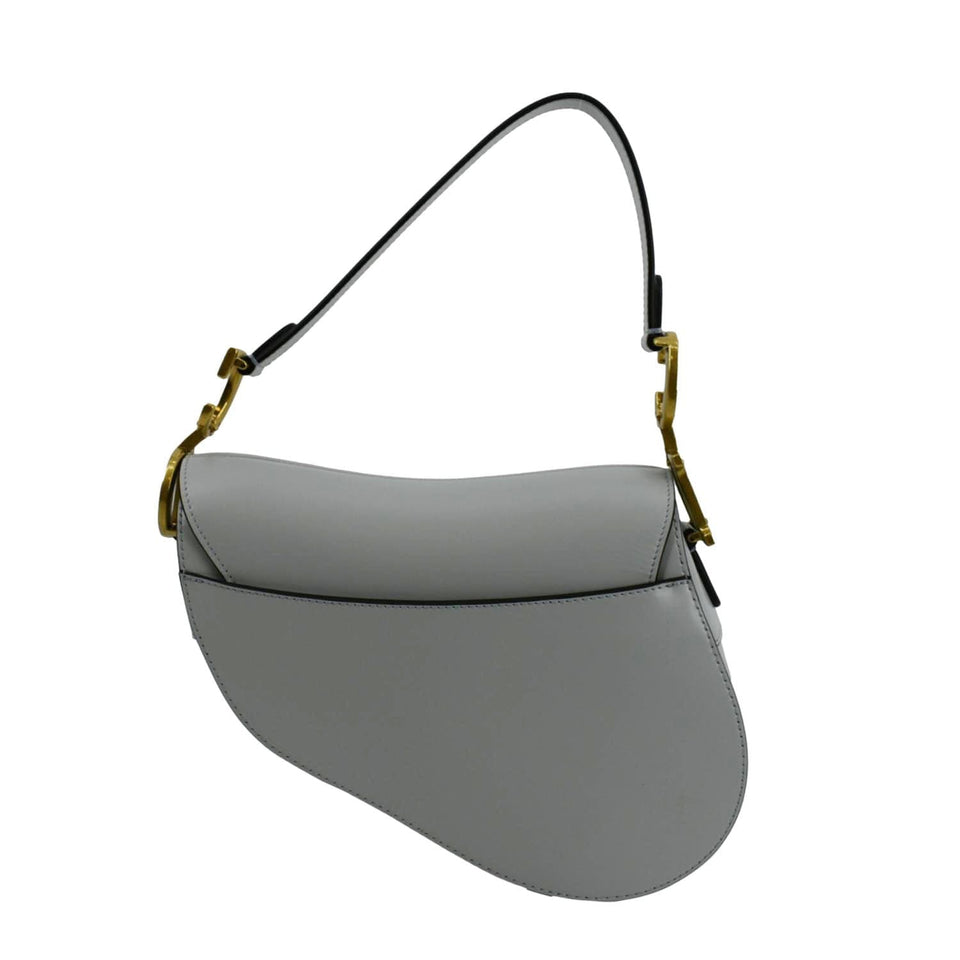 Christian Dior Saddle Smooth Calfskin Leather Satchel Shoulder Bag Placid Blue