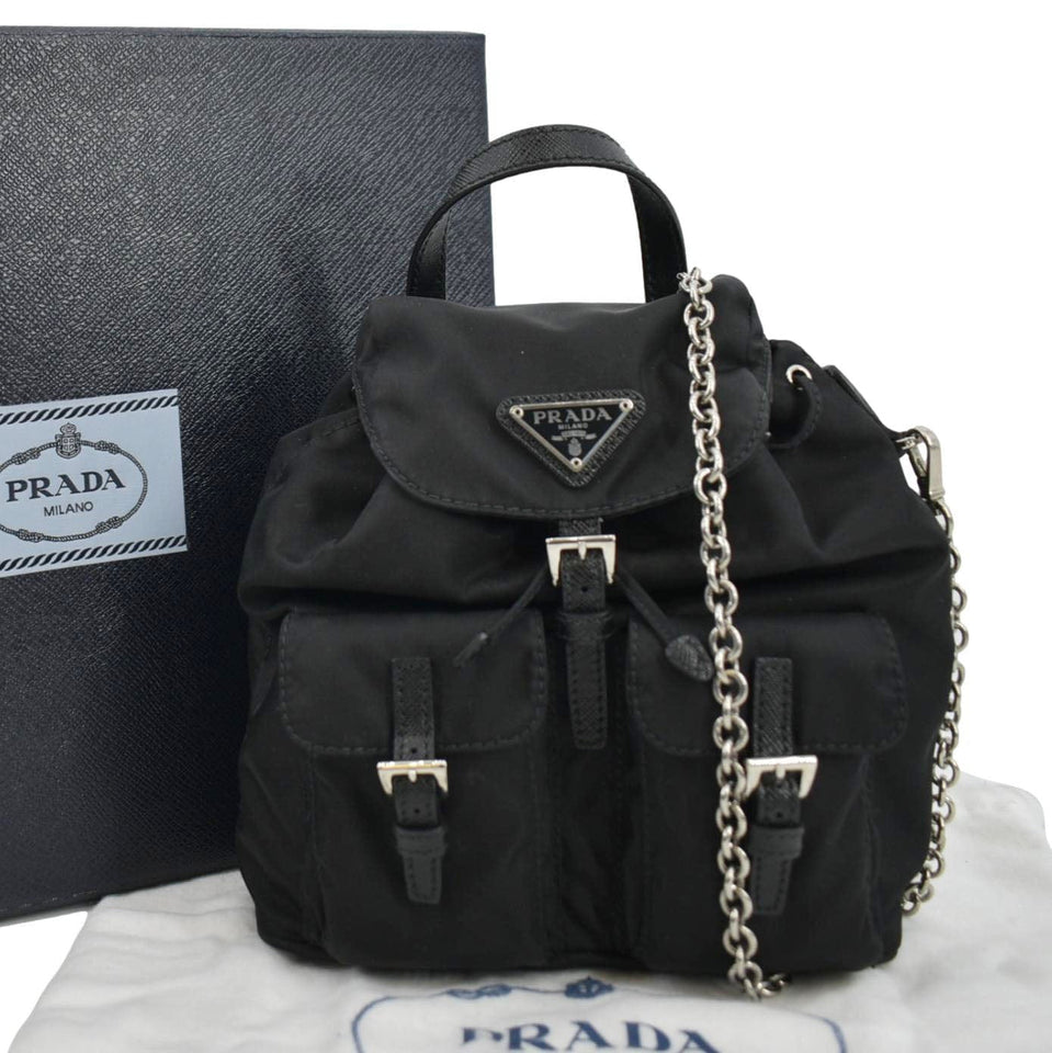 Prada Double Pocket Mini Nylon Backpack Shoulder Bag Black