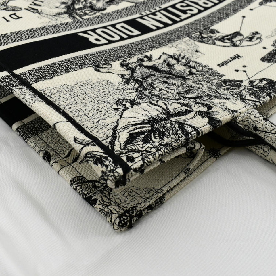 Christian Dior Book Zodiac Embroidery Canvas Tote Bag Latte