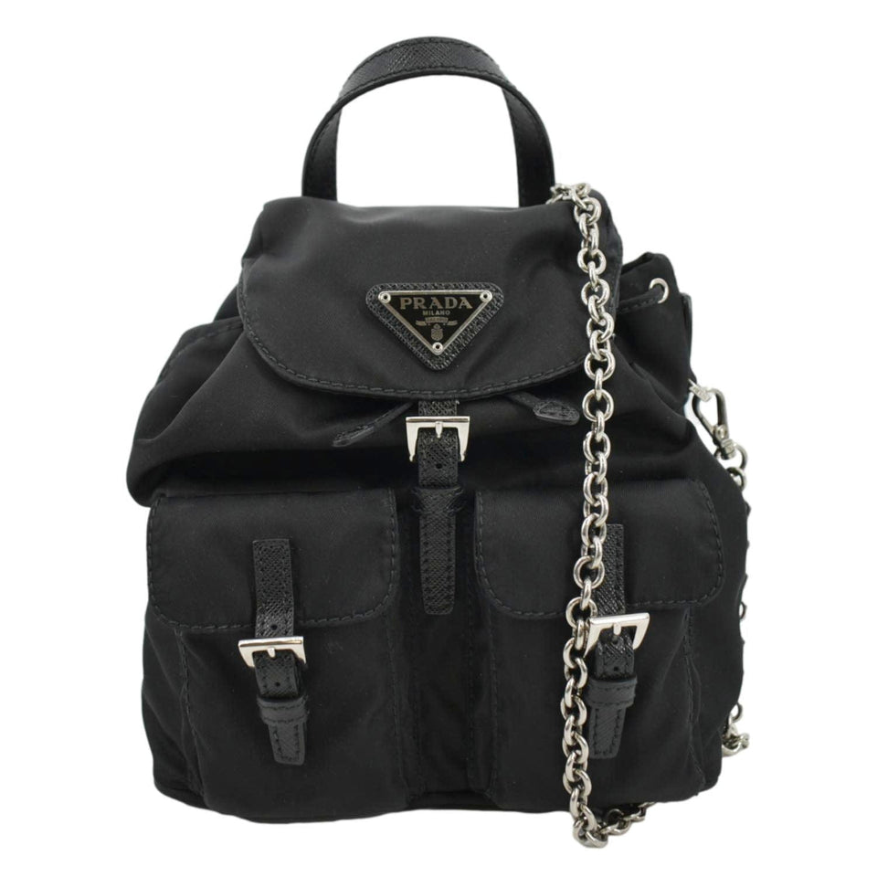 Prada Double Pocket Mini Nylon Backpack Shoulder Bag Black