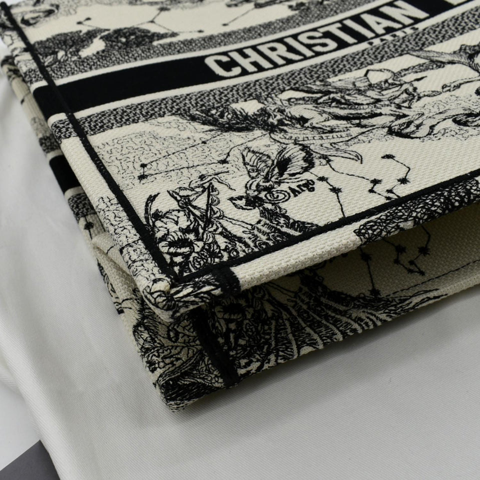 Christian Dior Book Zodiac Embroidery Canvas Tote Bag Latte