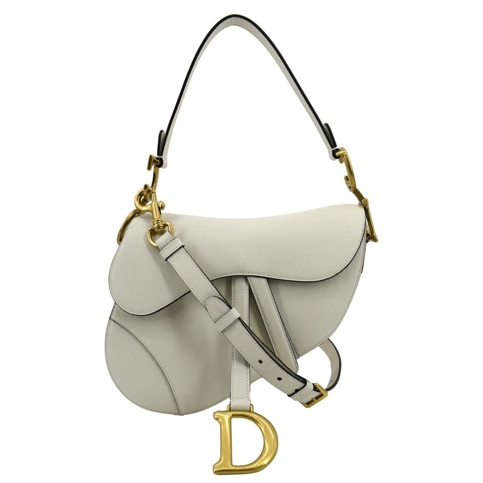 Christian Dior Saddle Grained Calfskin Leather Shoulder Bag Ivory