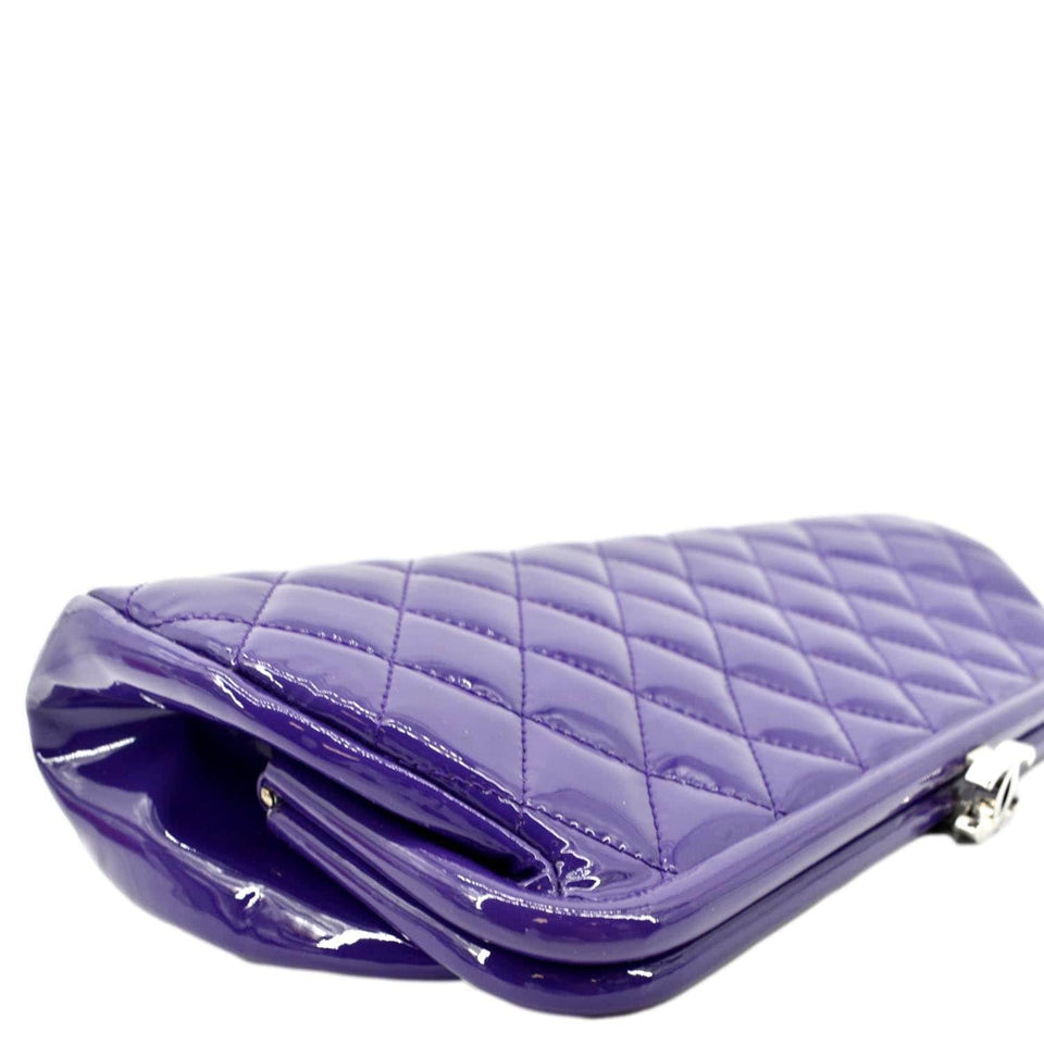 Chanel Timeless Quilted Patent Leather Clutch Bag Purple