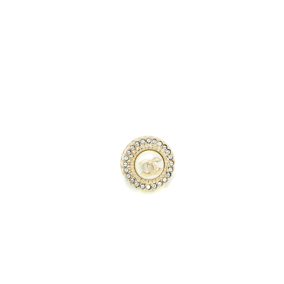 Chanel Round CC Pearl with Crystal Earrings Light Gold Tone