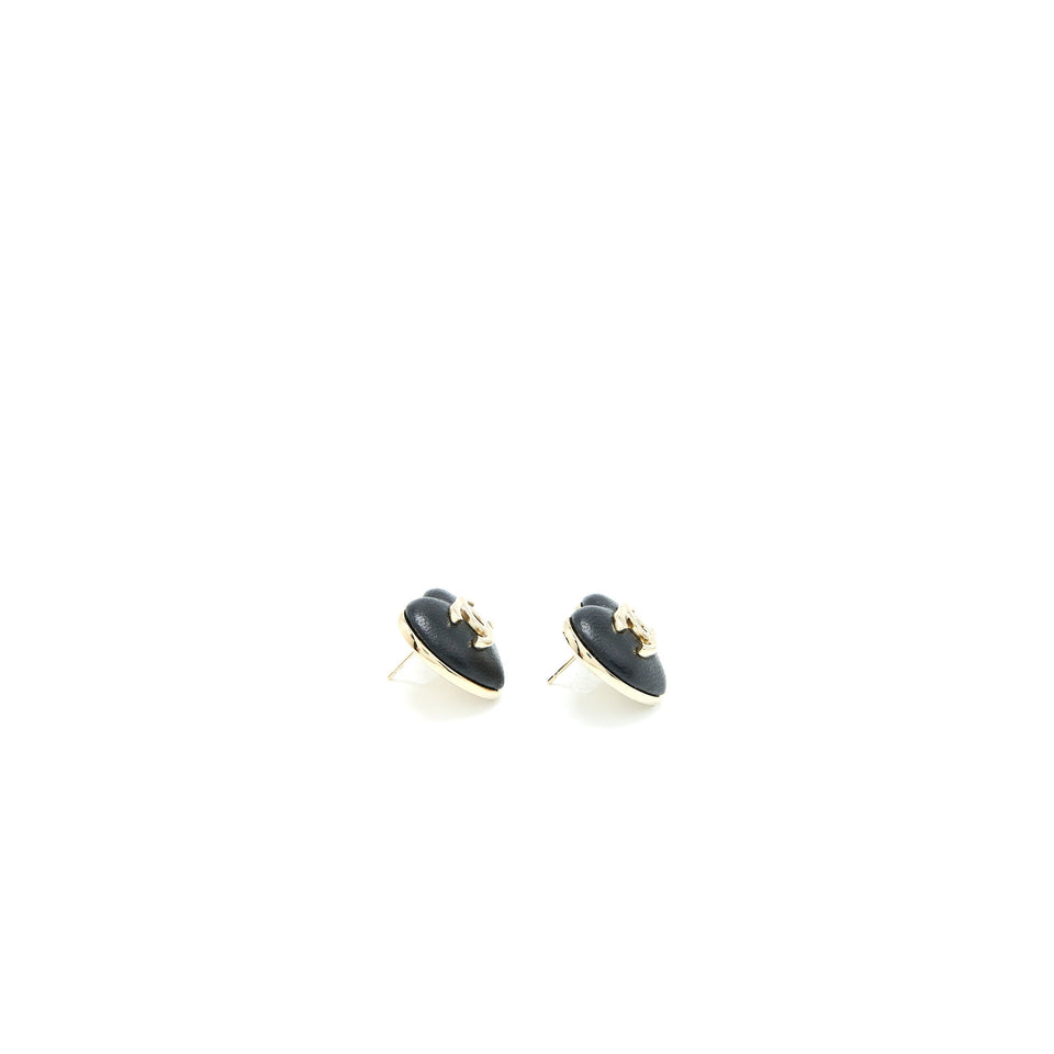 Chanel 22K CC Logo Heart Earrings Lambskin Light Gold Tone