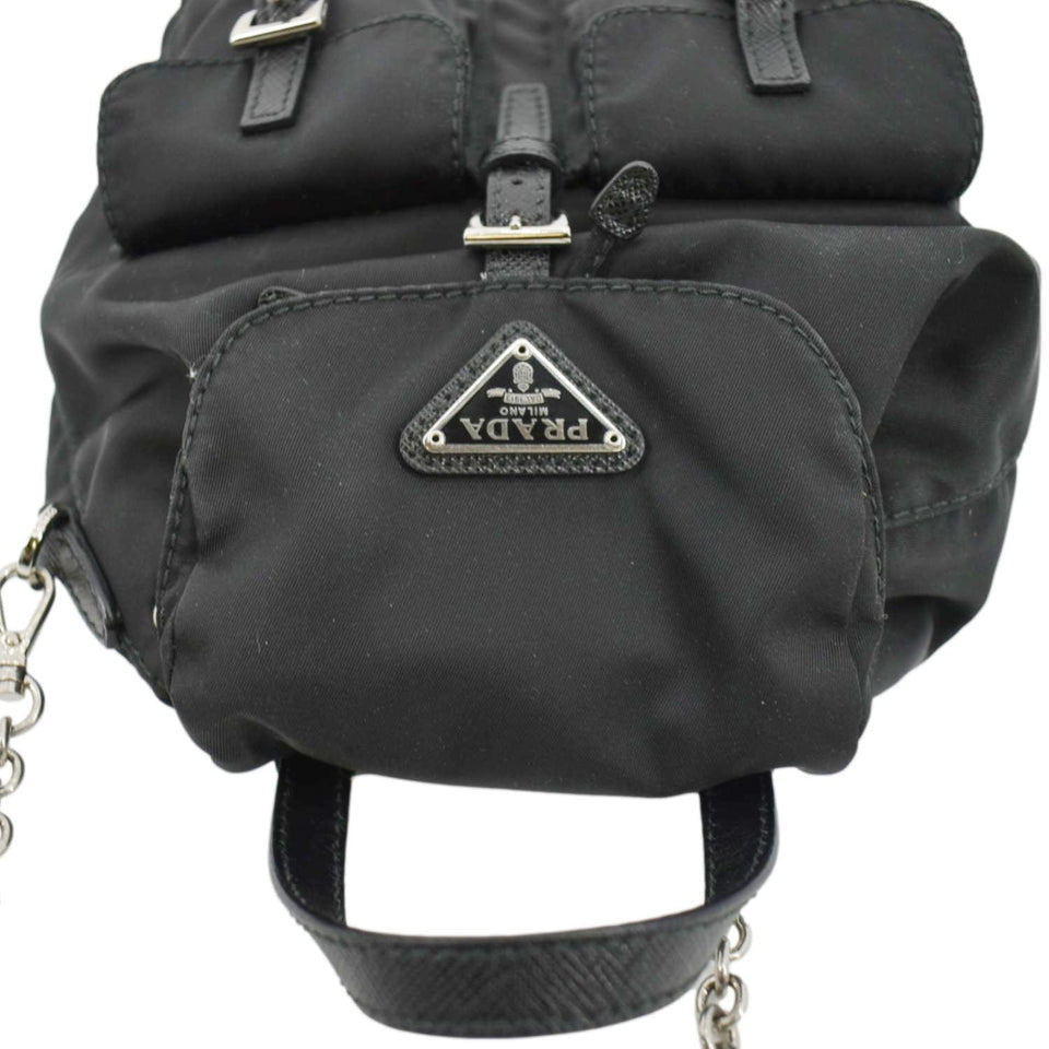 Prada Double Pocket Mini Nylon Backpack Shoulder Bag Black