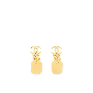 Chanel CC Logo And Crystal Drop Earring Gold Tone