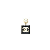 Chanel Pearl CC Square Drop Earrings Black Light Gold Tone