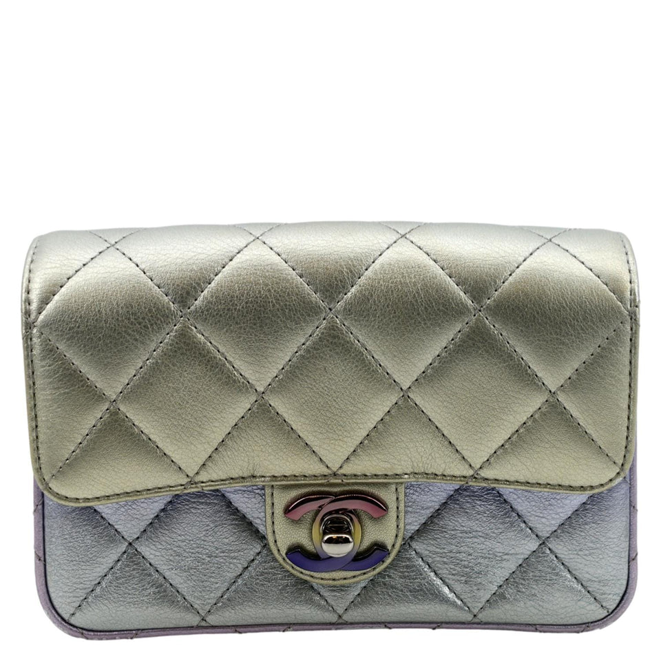 Chanel Gradient Metallic Quilted Calfskin Leather Clutch Bag Silver