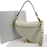 Christian Dior Saddle Grained Calfskin Leather Shoulder Bag Ivory