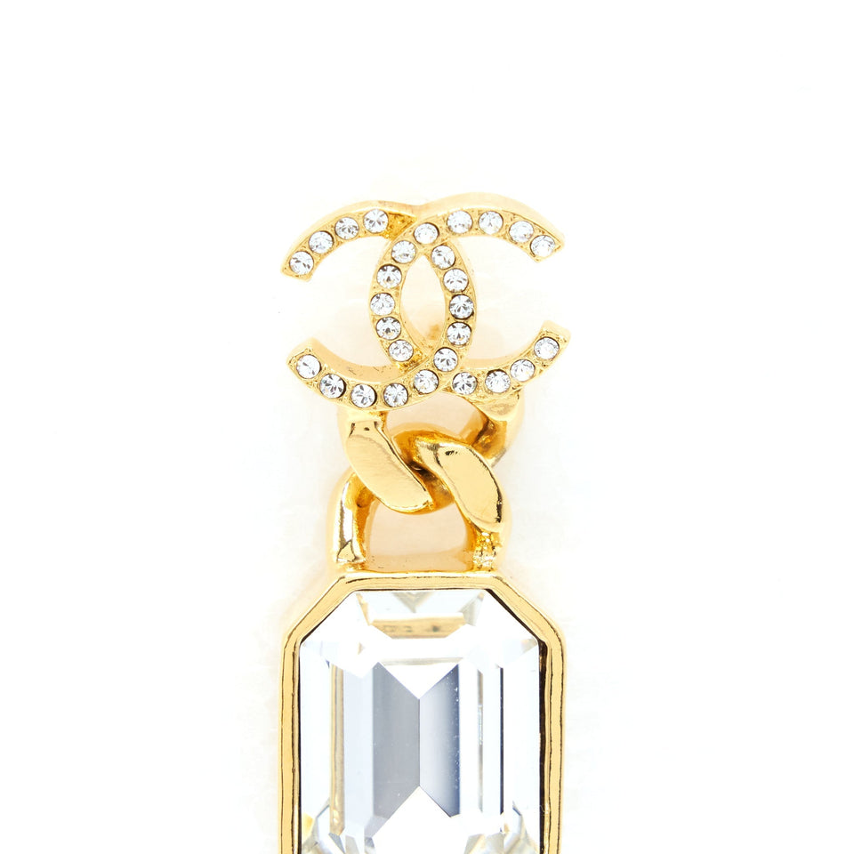 Chanel CC Logo And Crystal Drop Earring Gold Tone