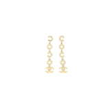 Chanel Coco Letter Drop Earrings Light Gold Tone