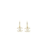 Chanel CC Logo Round Earring Crystal Light Gold Tone