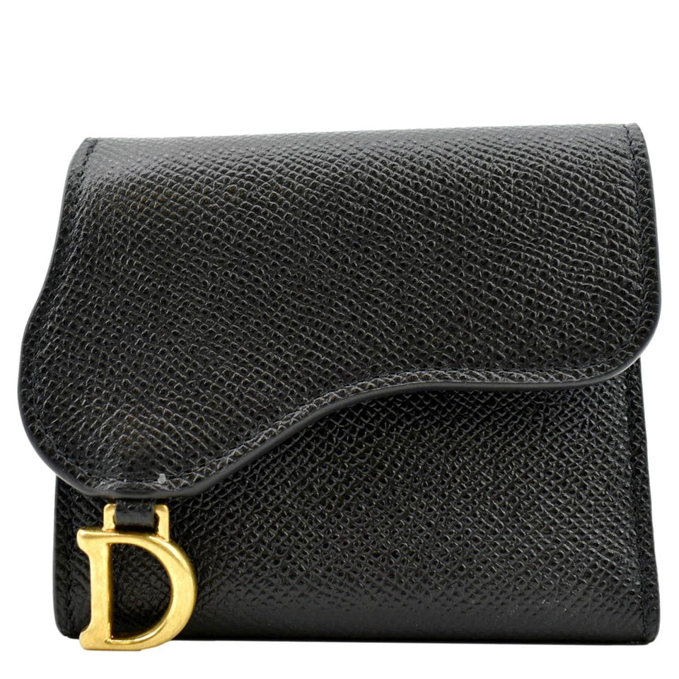 Christian Dior Saddle Grained Calfskin Leather Wallet Black