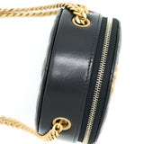 Chanel 22K Gold Pillar Round Clutch With Chain Lambskin Black Brushed