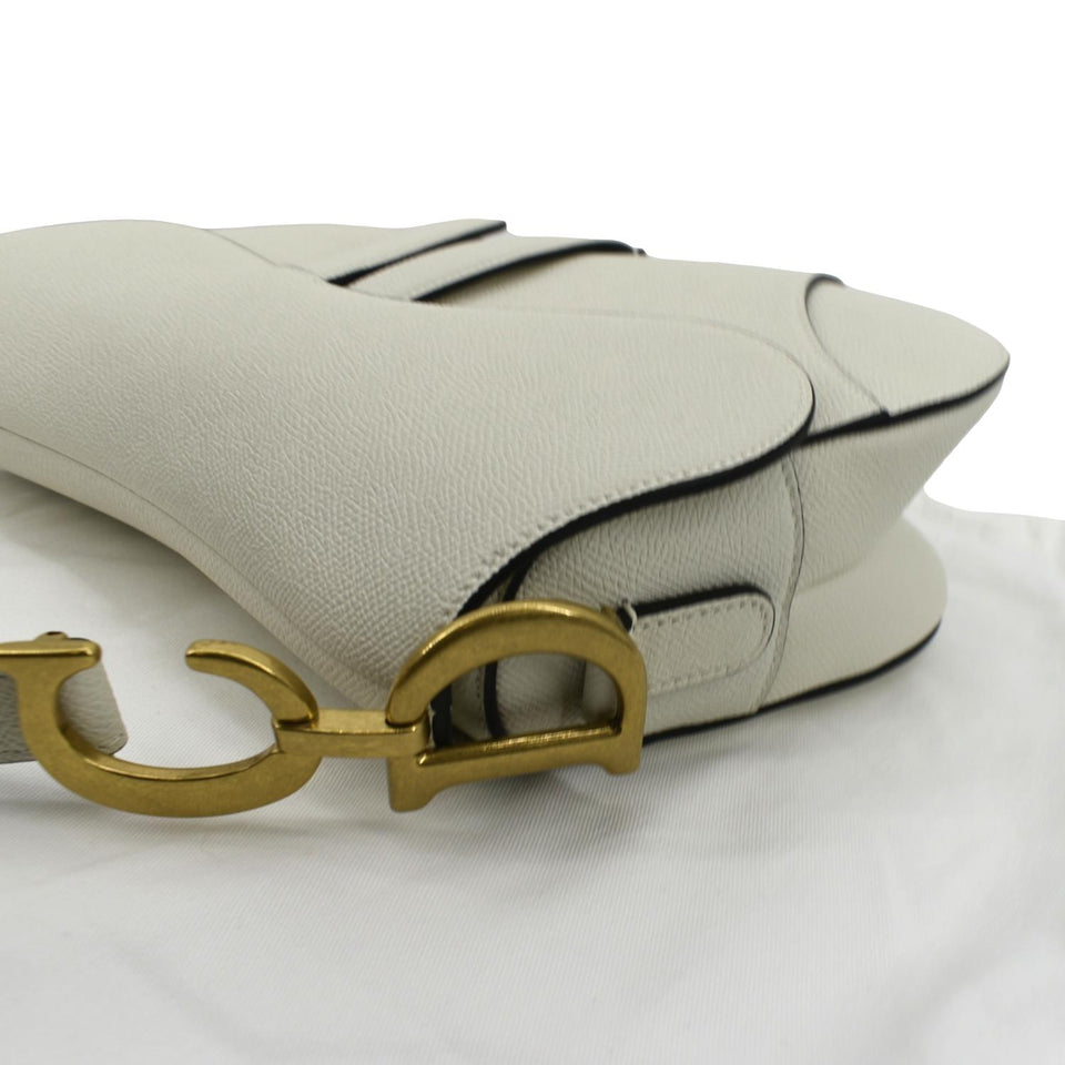 Christian Dior Saddle Grained Calfskin Leather Shoulder Bag Ivory