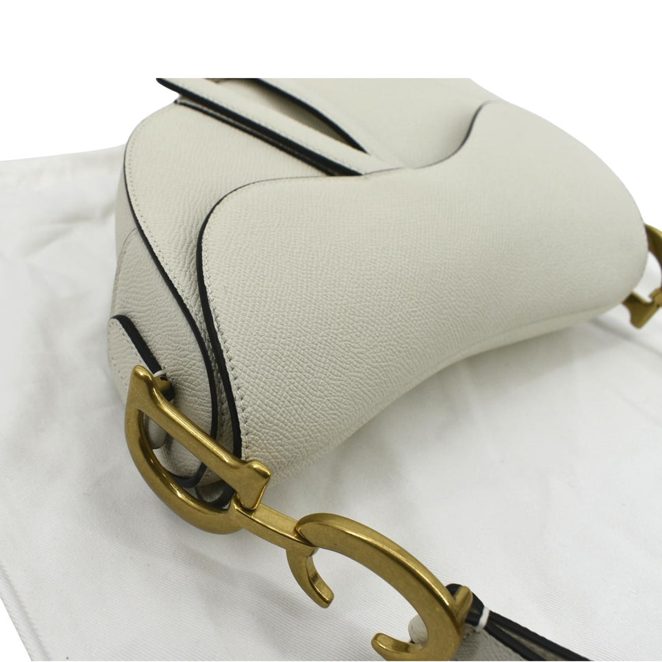 Christian Dior Saddle Grained Calfskin Leather Shoulder Bag Ivory