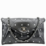 Chanel CC Envelope Printed Lambskin Leather Chain Clutch Bag Black