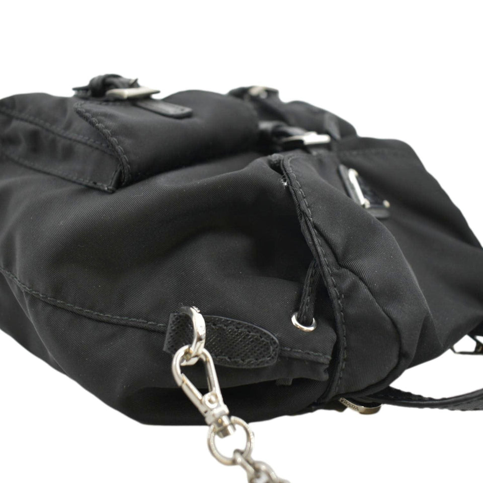 Prada Double Pocket Mini Nylon Backpack Shoulder Bag Black