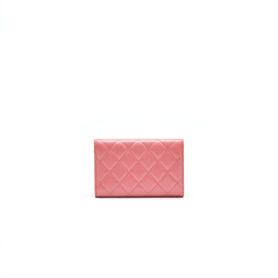 Chanel CAVIAR MEDIUM FLAP WALLET ROSE PINK WITH GOLD CC LOGO