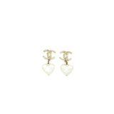 Chanel 22C CC Logo Heart Drop Earring Light Gold Tone