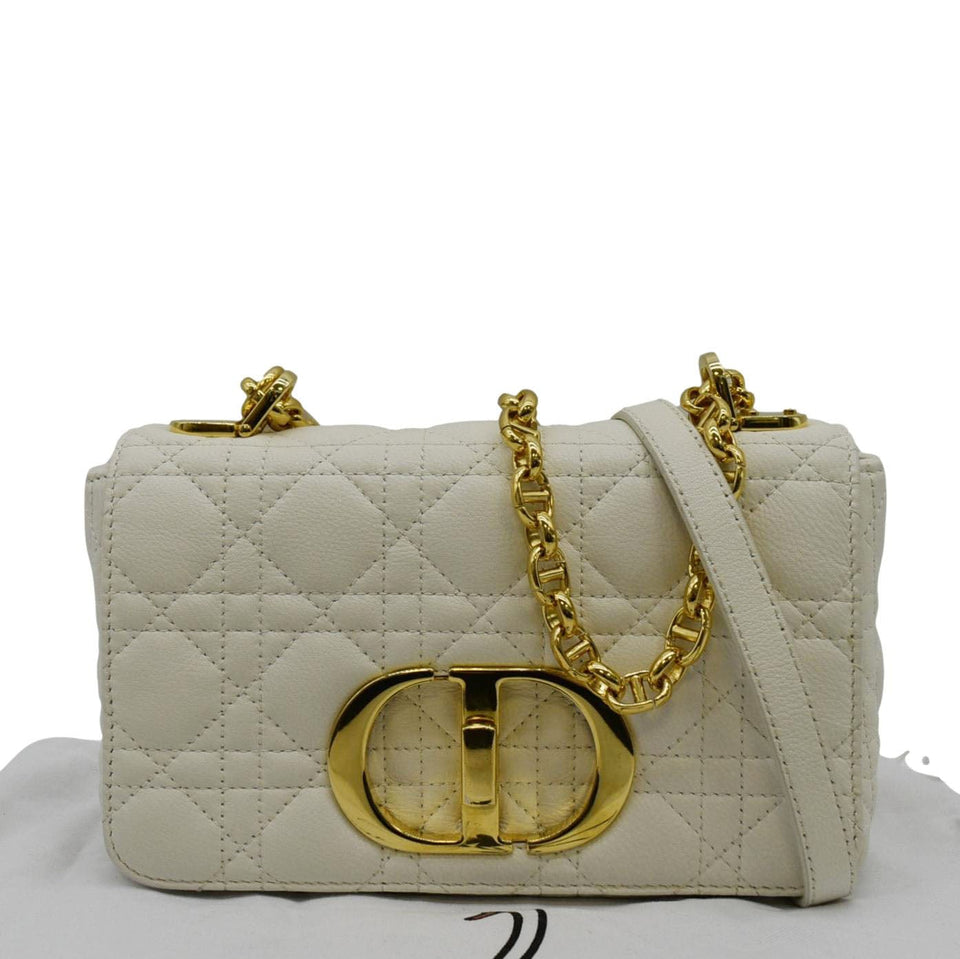 Christian Dior Caro Small Supple Cannage Calfskin Leather Shoulder Bag Ivory