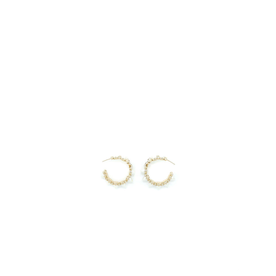 Chanel CC Logo Earrings Crystal/Pearl Light Gold Tone