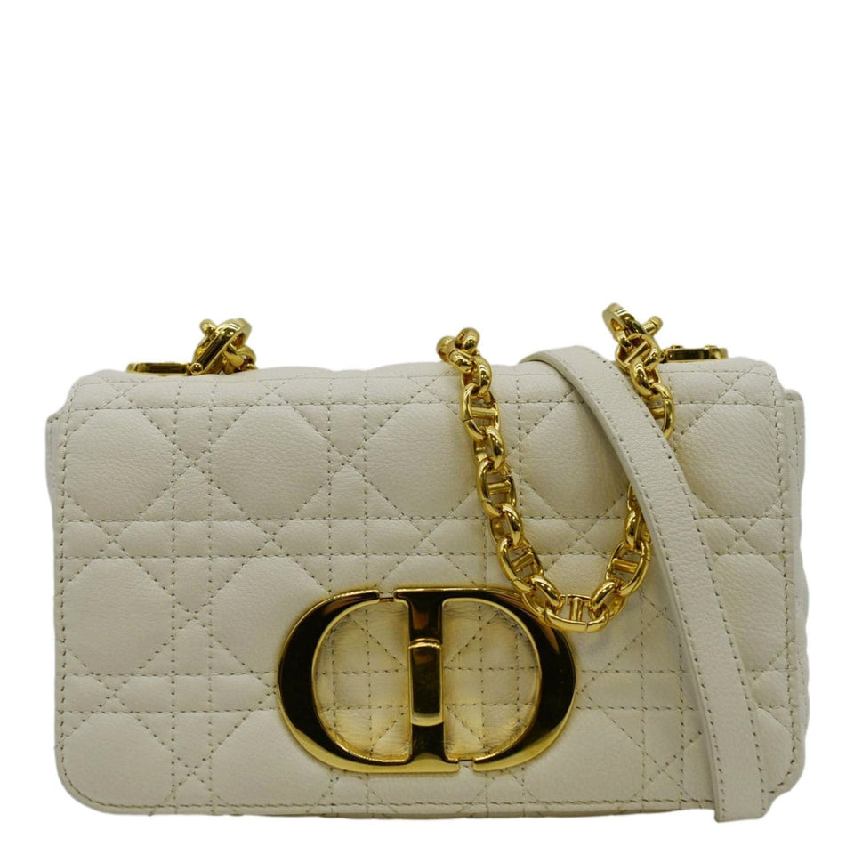 Christian Dior Caro Small Supple Cannage Calfskin Leather Shoulder Bag Ivory