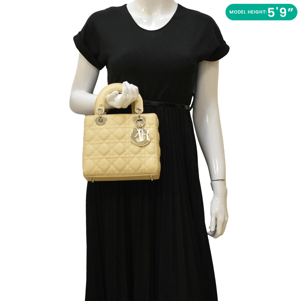 Christian Dior MY ABCDior Small Cannage Lambskin Leather Shoulder Bag Light Yellow