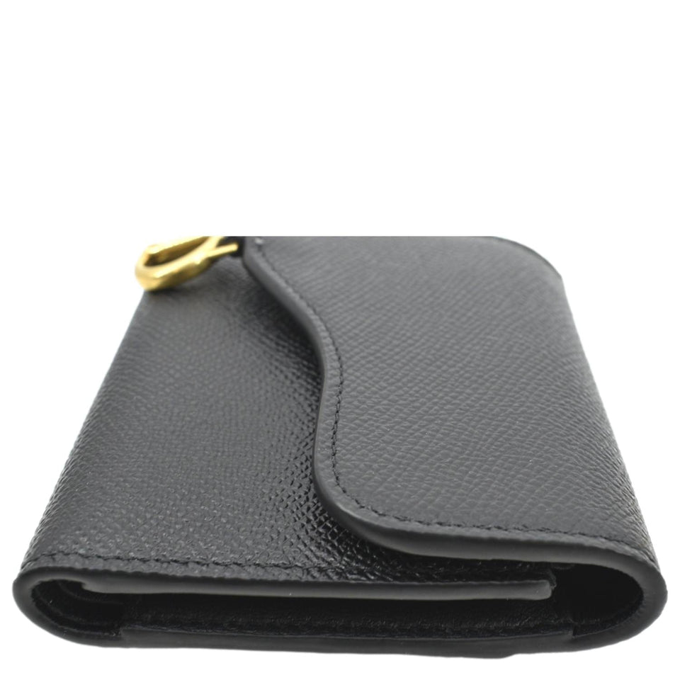 Christian Dior Saddle Grained Calfskin Leather Wallet Black