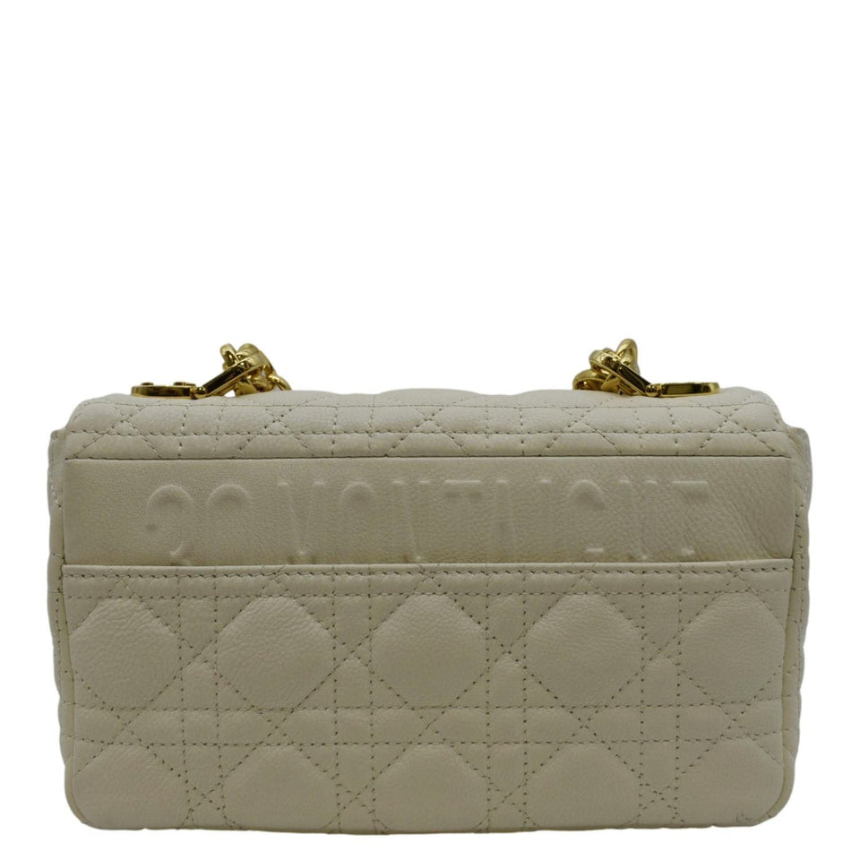 Christian Dior Caro Small Supple Cannage Calfskin Leather Shoulder Bag Ivory