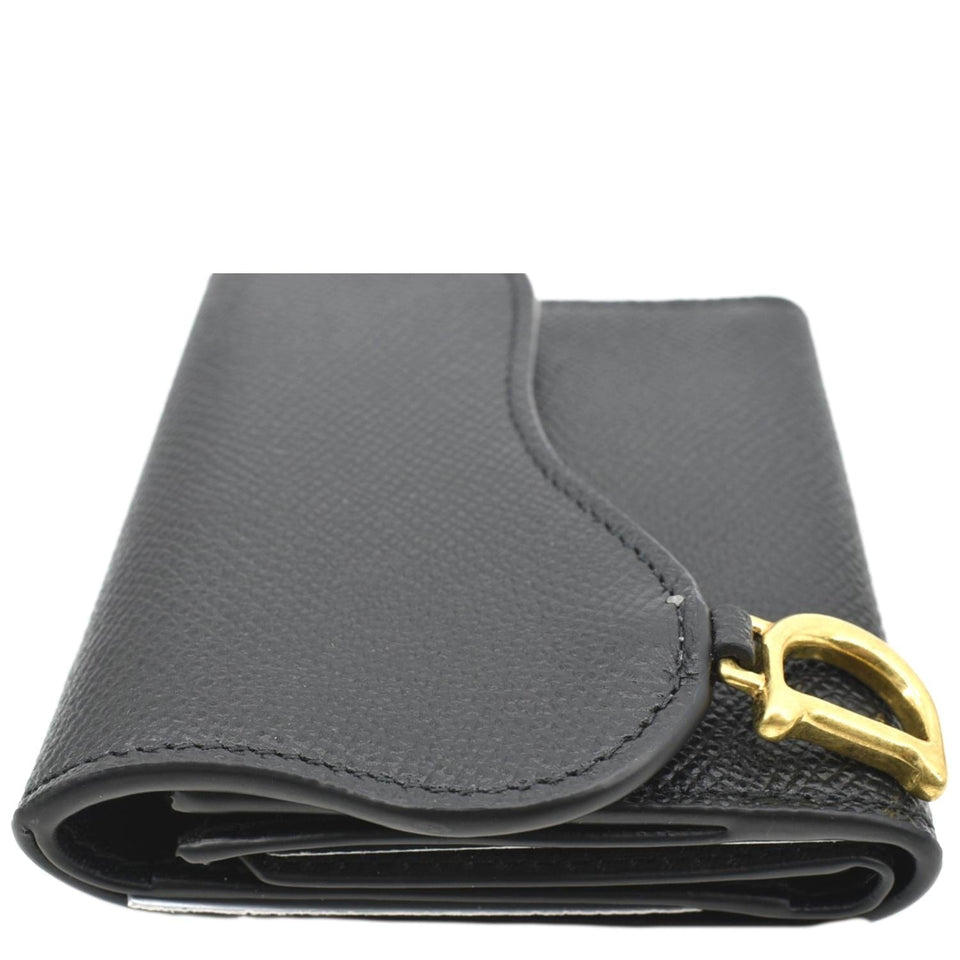 Christian Dior Saddle Grained Calfskin Leather Wallet Black
