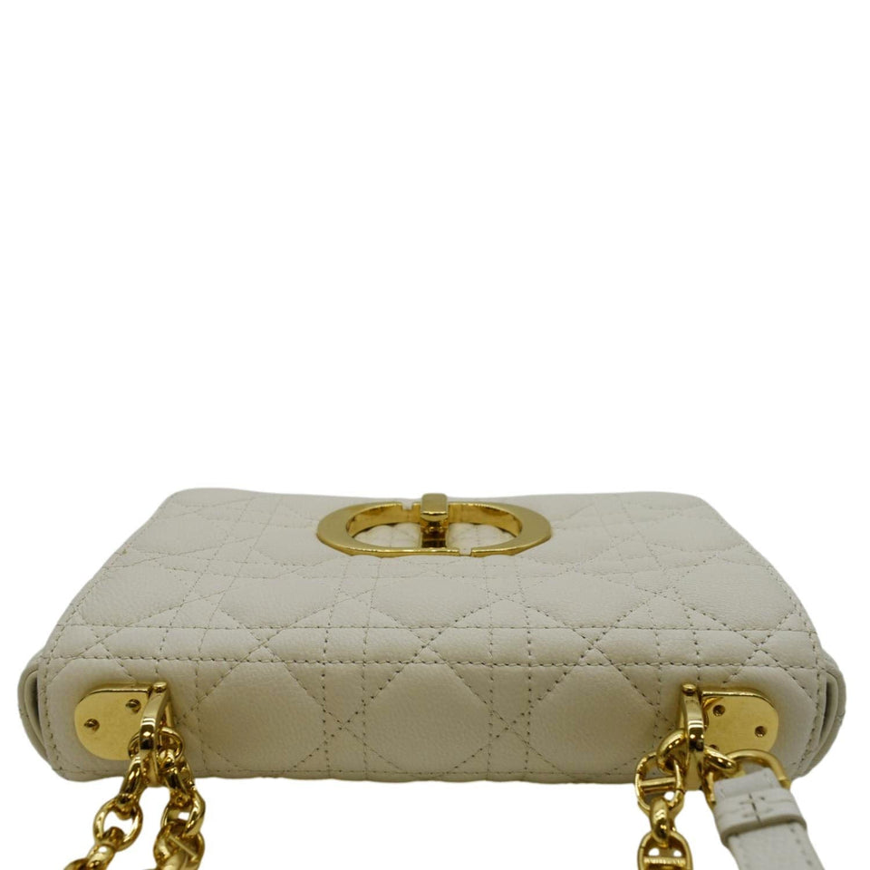 Christian Dior Caro Small Supple Cannage Calfskin Leather Shoulder Bag Ivory
