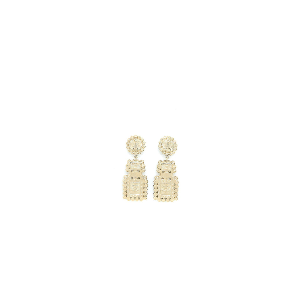Chanel Perfume Bottle CC Logo Earrings Crystal/Pearl Black Light Gold Tone