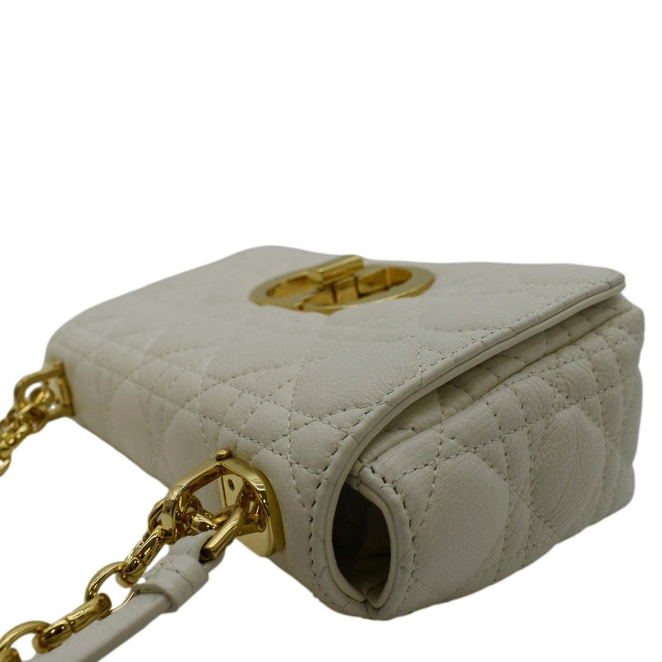 Christian Dior Caro Small Supple Cannage Calfskin Leather Shoulder Bag Ivory