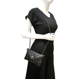 Chanel CC Envelope Printed Lambskin Leather Chain Clutch Bag Black