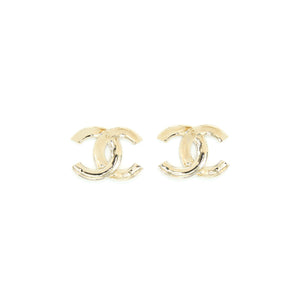 Chanel Giant CC Logo Earrings Light Gold Tone