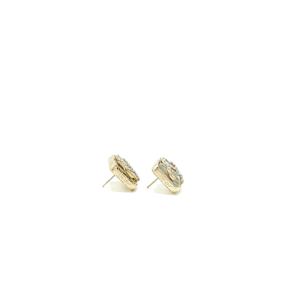 Chanel Square And CC Logo Large Model Earrings Light Gold Tone